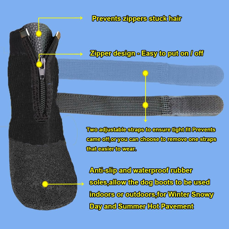 Waterproof Grip Dog Shoes,Anti-Slip Dog Socks Boots,Zipper Dogs Booties Paw Protectors for Hardwood Floor,Indoor and Outdoor for Small Medium Large Dogs Black Size 3