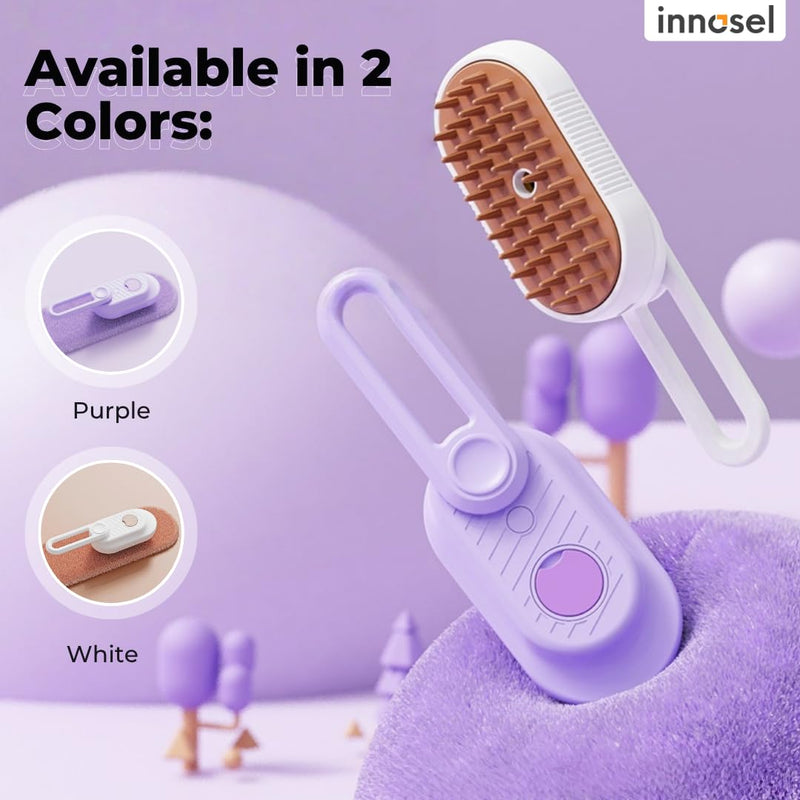 Cat Steam Brush for Shedding, 4-in-1 Rechargeable Pet Grooming Brush for Cats & Dogs, Anti-Static, Massage, Cleaning & Combing with Gentle Steam, Removes Loose Hair & Tangles (Purple) Purple