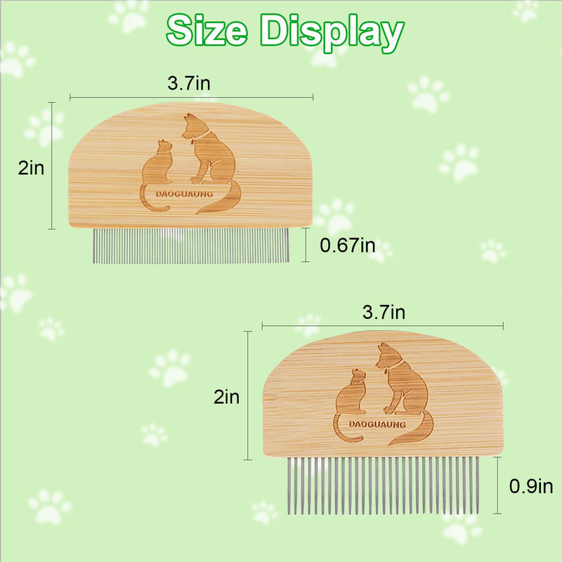 Pet Grooming Combs for Dogs Cats, 2 Pack Bamboo Combs with Wide Fine Teeth for Shedding, Detangling, Flea Removal and Daily Care Two Size