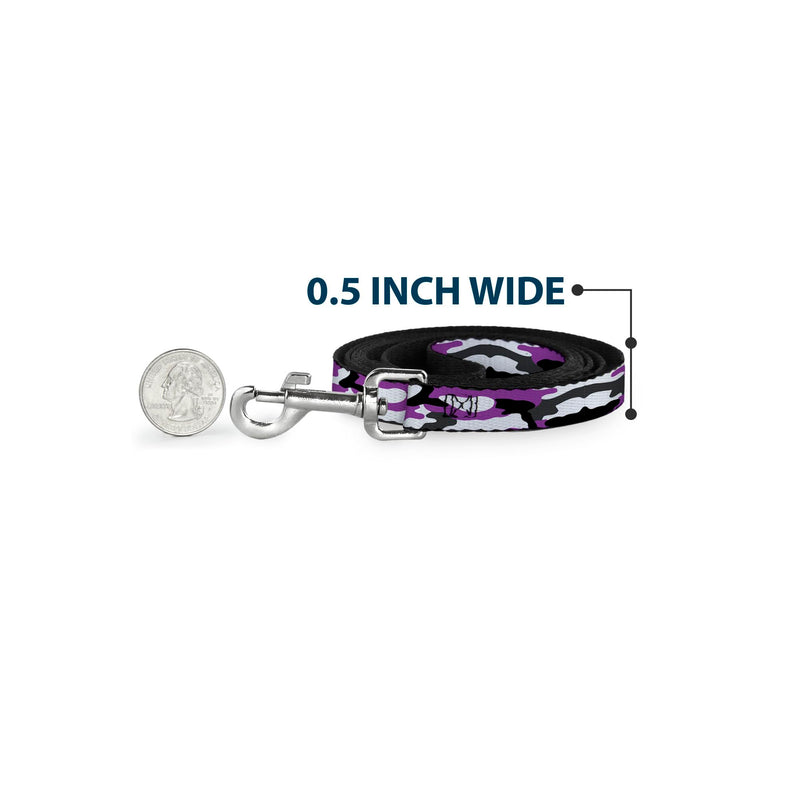 Buckle-Down Pet Leash, Dog Leash, Camo Purple Black Gray White, 6 Feet Long 1.5 Inch Wide 6 Feet Long - 1.5" Wide