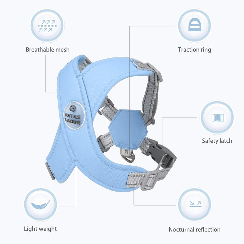 Patas Lague Dog Harness with Leash Set Adjustable Soft Padded Step-in Dog Vest No Choke No Pull Reflective for Small Medium Pets with Poop Bags and Dispenser, Solid and No-chew, Blue M M (Neck 19.3-23.3'' Chest 22.5-25.6'') - PawsPlanet Australia