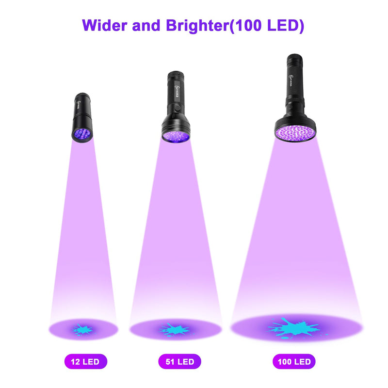 ESCO LITE Black Light UV Flashlight, 100 LED Black Light for Pet Urine Detection,Ultraviolet Flashlights for Dog Urine, Scorpions,Dry Stains and Bed Bug - PawsPlanet Australia