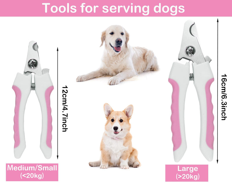 5Pcs Dogs and Cats Grooming Nail Clippers Kit Pet Claws Nail Clipper Trimmers, with Protective Guard Lock to Avoid Over Cutting, Professional Trimmers for Large and Small Cat and Dog Animal. (Pink) Pink - PawsPlanet Australia