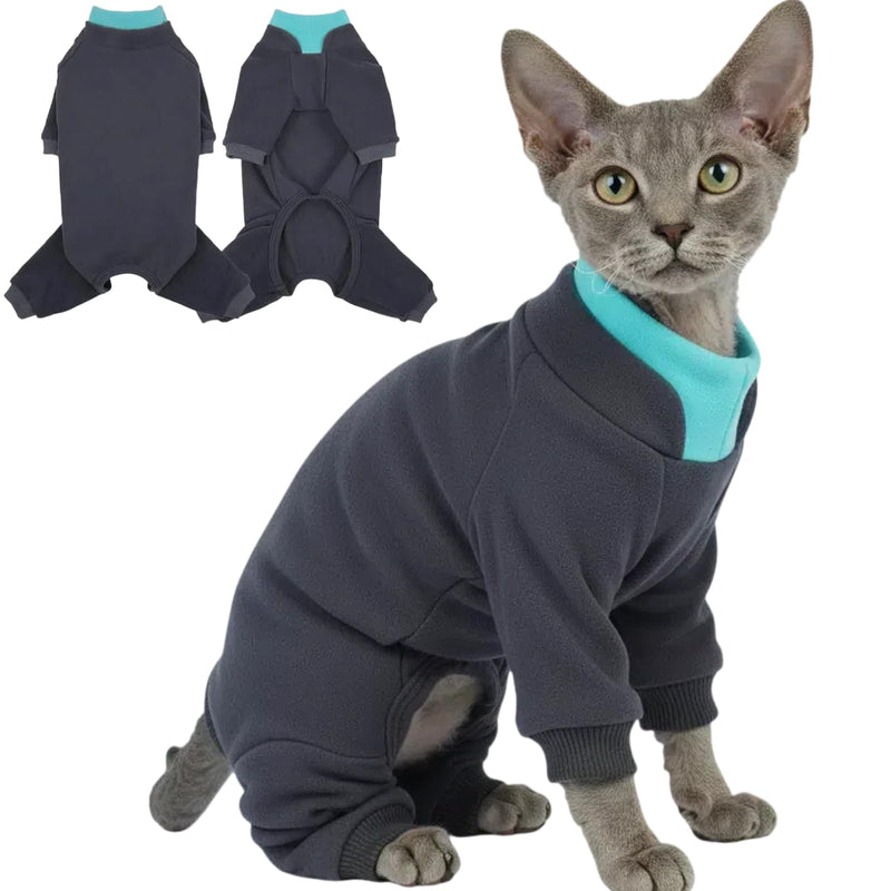 T'CHAQUE Sticky Hair Cat Onesie - Soft Long Sleeve Cat Pajamas, Anti-Shedding,Surgery Recovery Suit, Wound Protection & Preventing Licking, Kitten Sweaters for Male Female, Blue-M Medium DarkGray