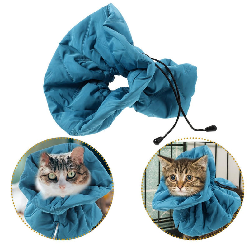 Adjustable blue polyester cat collar with anti-lick function for wound healing after surgery for cats and pets