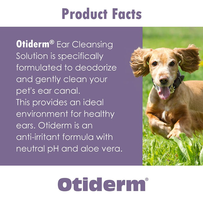 Otiderm Ear Cleansing Solution with Aloe Vera for Dogs & Cats, Anti-Irritant Formula with Neutral pH and Aloe Vera, Deodorize & Gently Clean - 8 fl oz