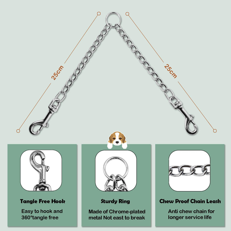 Metal Double Dog Leash Chew Proof Chain Leash 2 Way No Tangle Coupler Anti Chew Dog Leash Extension Splitter Lead for 2 Small Dogs Walking (50cm) 3.0mm*19inch(small&medium dogs) - PawsPlanet Australia