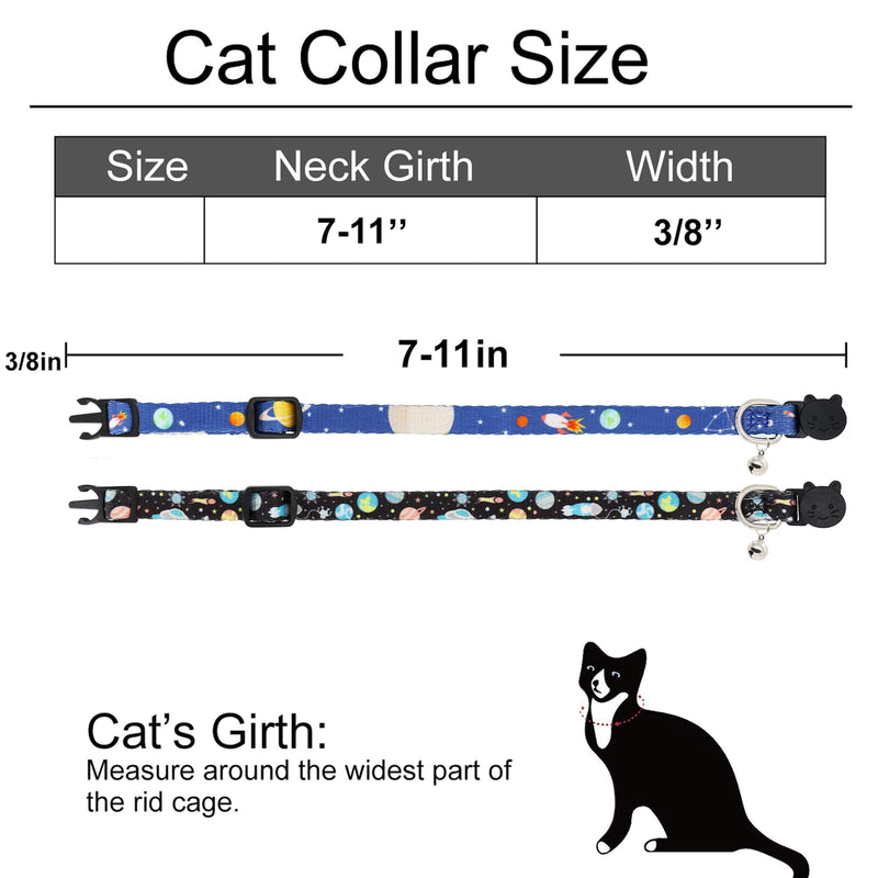 Cat Collar, 2 Pack Breakaway Collar with Bells, Safety Buckle Kitten Collars for Boy and Girl Cats, Star and Moon 7-11''