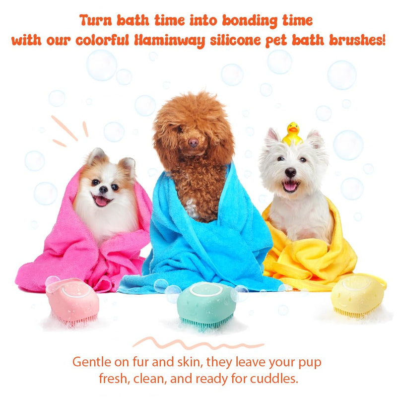 HamInWay Dog Bath Brush, 2-in-1 Dog Grooming Brush with Built-in Shampoo Dispenser, Gentle Silicone Bristles for Bath & Massage, Non-Slip Handle, Easy Clean Design for Dogs, Cats & Small Pets, Blue - PawsPlanet Australia