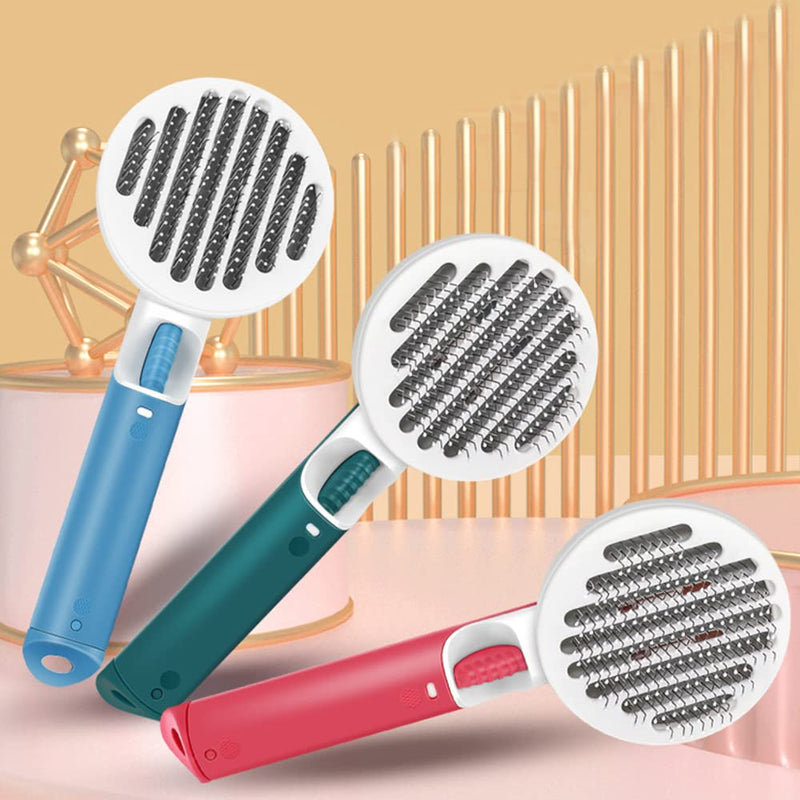 Pet Grooming Brushes Self-Cleaning Slicker Brush and Massage Brush for Dogs and Cats Long or Short Hair Removes Loose Undercoat Soft Combs Pet Supplies (Round Comb, BLUE) Round Comb, BLUE