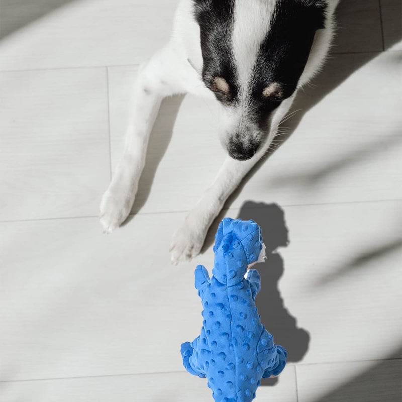 DODODOLA Stuffed Dog Toys Durable Plush Dog Toy with Crinkle Paper Cute Dinosaur Squeaky Dog Toys Dog Chew Toys for Medium Large Breed Blue - PawsPlanet Australia
