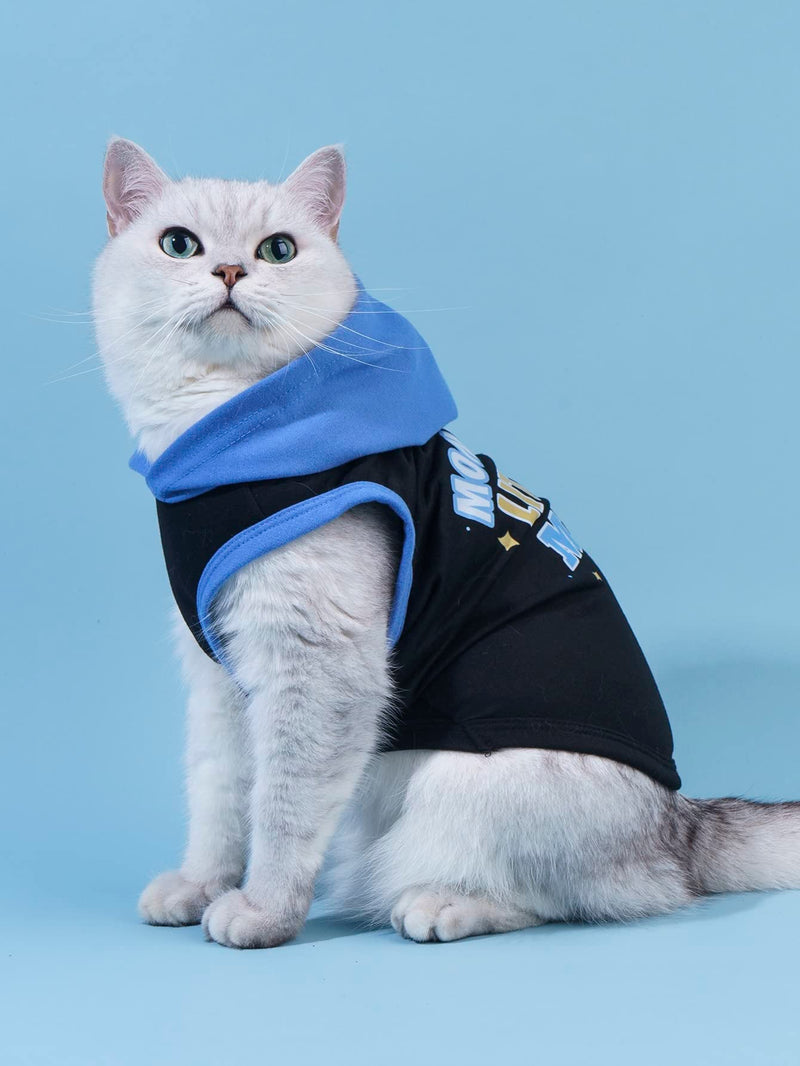 QWINEE Mom Boy Dog Hooded Tank Tops Letter Print Cat Puppy Hoodie Vest Sleeveless Pullover Dog Shirt Stretchy Pet Clothes for Small Medium Large Cats Dogs Kitten Blue S - PawsPlanet Australia