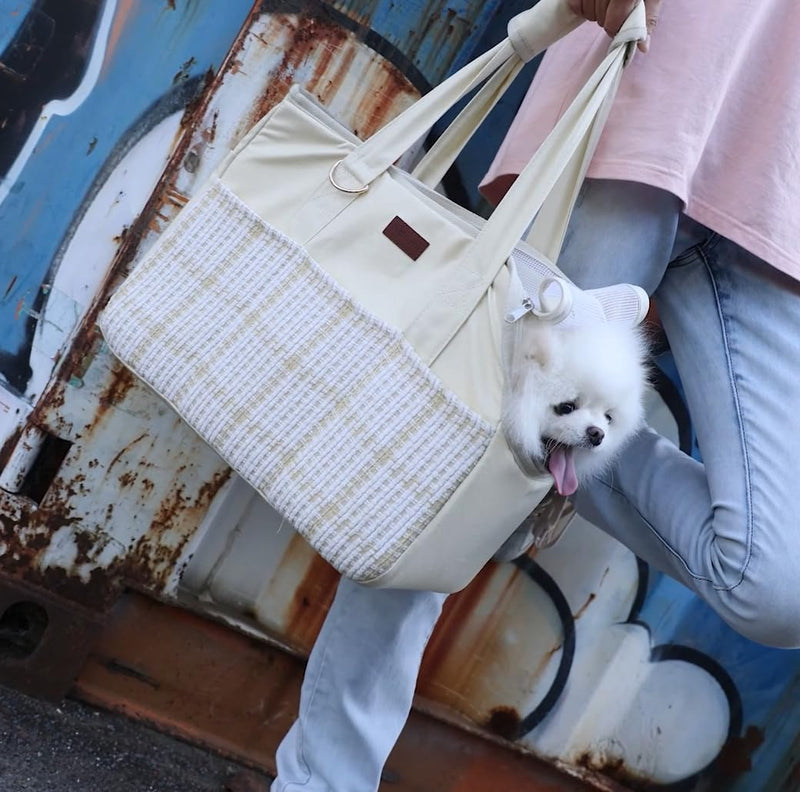 Cat Carriers Bag Beige Small Dog Purse Lightweight Puppy Carrier Fashion Woman Totes for Pet Bag Small Pups Handbag Kitty Rabbit Outdoor (Cream Color Cream - PawsPlanet Australia