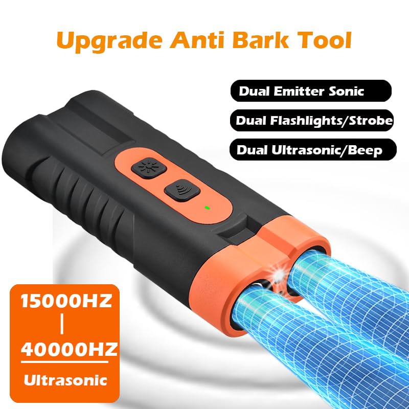 Dog Bark Deterrent Device Rechargeable,Anti Bark Tool for Dogs,Ultrasonic Dual Emitter 50ft Safe Correction Tools to Control Dog's Bark 25KHz,Trainer Barking Silencer Indoor&Outdoor with Flashlight - PawsPlanet Australia