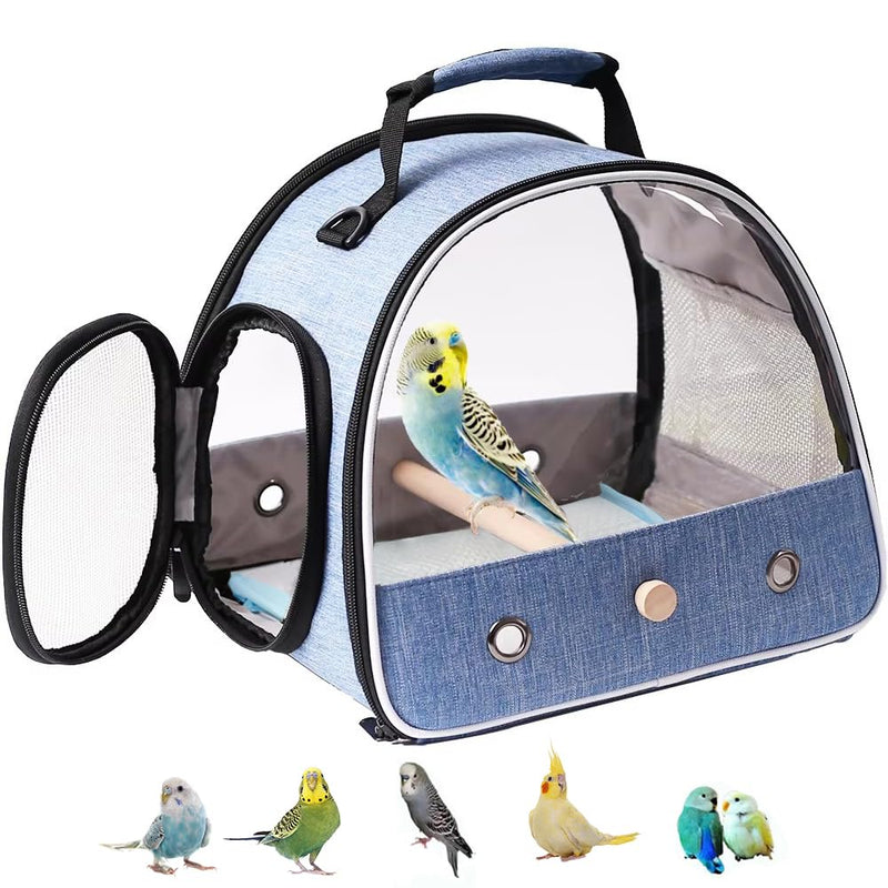 Small Bird Travel Carrier, Portable Bird Travel Carrier for Parakeet, Parrot, Budgie, Guinea Pig, Bearded Dragon Reptile Carrier for Hiking Vet Visit Bicycle Ride (Blue) Blue Clear Window - PawsPlanet Australia