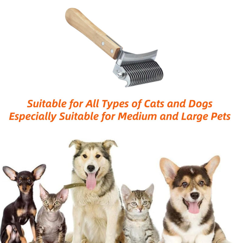 Premium 3-in-1 Dog Brush & Cat Brush (Double-Sided) - Effective Dematting Comb & Undercoat Brush Against Tangles - Safe Fur Changing Aid with Wooden Handle for Dogs & Cats - PawsPlanet Australia