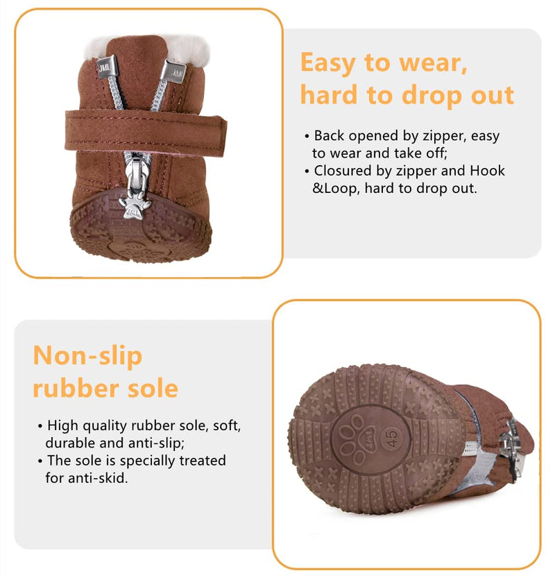 Hdwk&Hped Snow Dog Boots Warm Fleece Dog Winter Booties Anti-Slip Pet Shoes for Small Medium Dog Cat (Brown, #2) Brown - PawsPlanet Australia
