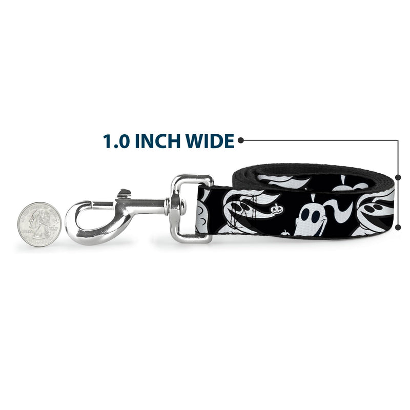 Disney Pet Leash, Dog Leash, Nightmare Before Christmas Zero Expressions Black White, 6 Feet Long 1.5 Inch Wide 6 Feet Long - 1.5" Wide