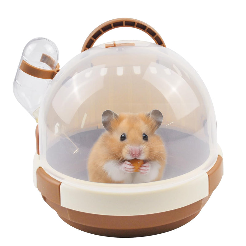 Hamster Carrier Cage Portable Cages Small Animals Carry Travel Case with Water Bottle Plastic Breathable Guinea Pig Outgoing Cage for Dwarf Hamster Ferret Chinchillas Hedgehog (Brown) 【Brown】