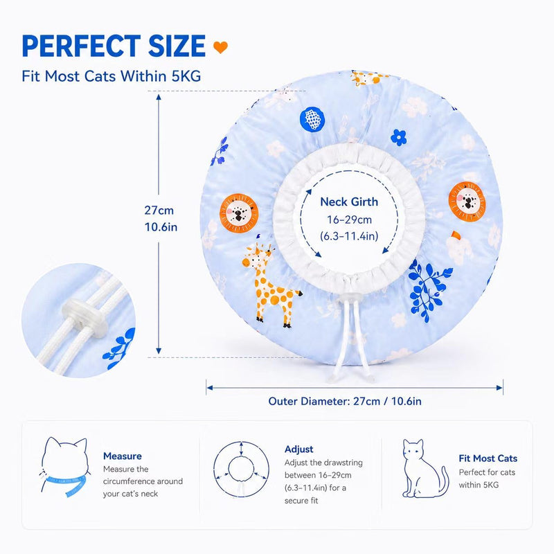 Cat Recovery Collar, Soft Waterproof Donut Cone for Cats After Surgery, Adjustable Anti-Lick Elizabethan Collar Alternative for Wound Healing, Hair-Resistant Pet Neck Pillow for Cats & Small Dogs,M Light Blue