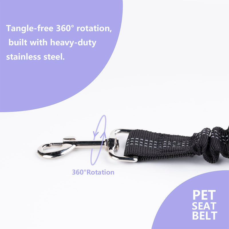 Dog Seat Belt 2Pcs, Retractable Pet Car Harness, Adjustable Dog SeatBelts for Vehicle, Nylon Pet Safety with Elastic Bungee (Black) Black - PawsPlanet Australia