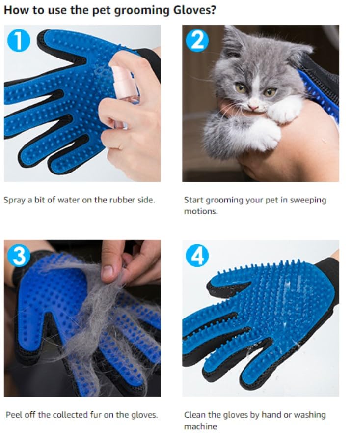 Grooming Gloves for Pets (Set of 2) – Efficient Deshedding Glove for Dogs & Cats, Long and Short Hair Remover Brush Mitt, Left & Right, Machine Washable
