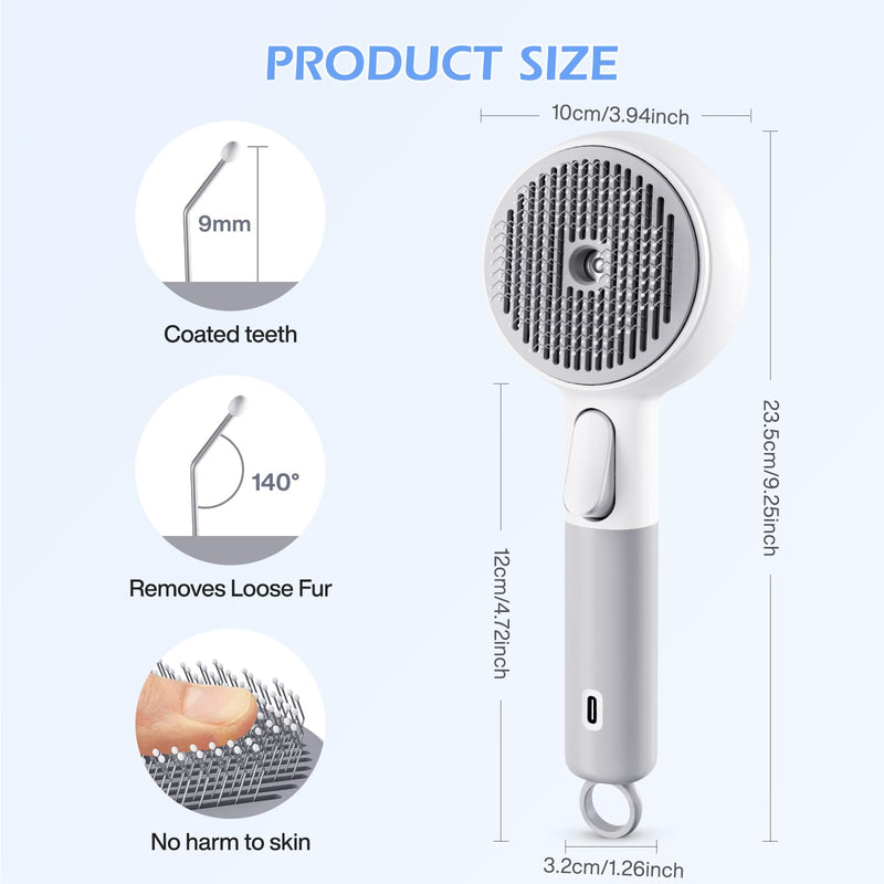 Steam-Like Spray Cat Brush - 3-in-1 USB Rechargeable Deshedding & Self-Cleaning Brush with Water Mist for Long & Short Hair Cats Dogs, Waterproof, 2 Speed Settings