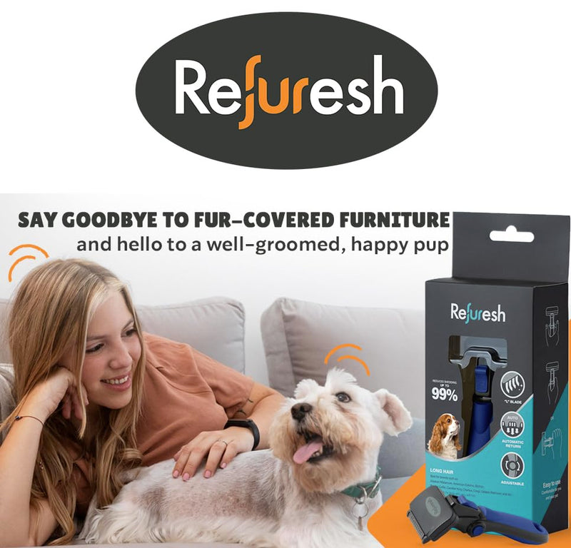 Deshedding Dog Brush for Long Hair (Large,Blue) – Gentle Deshedding tool for Dogs & Cats – Reduces shedding, without damaging topcoat. Removes Loose Fur & Dead Undercoat. Large blue - PawsPlanet Australia
