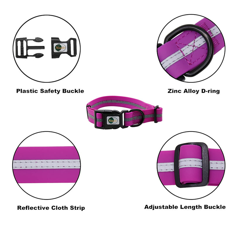 NIMBLE Dog Collar Waterproof Pet Collars Anti-Odor Durable Adjustable PVC & Polyester Soft with Reflective Cloth Stripe Basic Dog Collars S/M/L Sizes (Large (15.35”-24.8”inches), Rose Purple) Large (15.35”-24.8”inches)