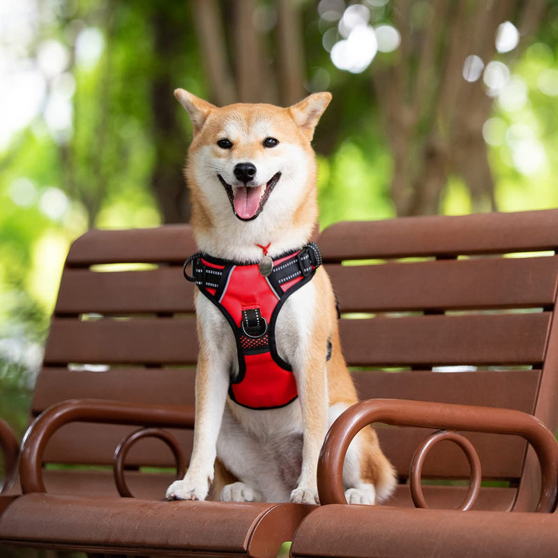 PoyPet 2019 Upgraded No Pull Dog Harness with 4 Snap Buckles, 3M Reflective with Front & Back 2 Leash Hooks and an Easy Control Handle [NO Need Go Over Dog’s Head (Red,M) Medium Red - PawsPlanet Australia