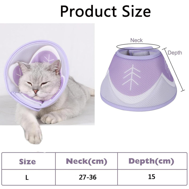 MEISO Elizabethan Cat Collar, Adjustable Soft Cat Recovery Collar, Soft Cone for Neck Elizabethan Cones After Surgery and Injuries (Purple, L) purple