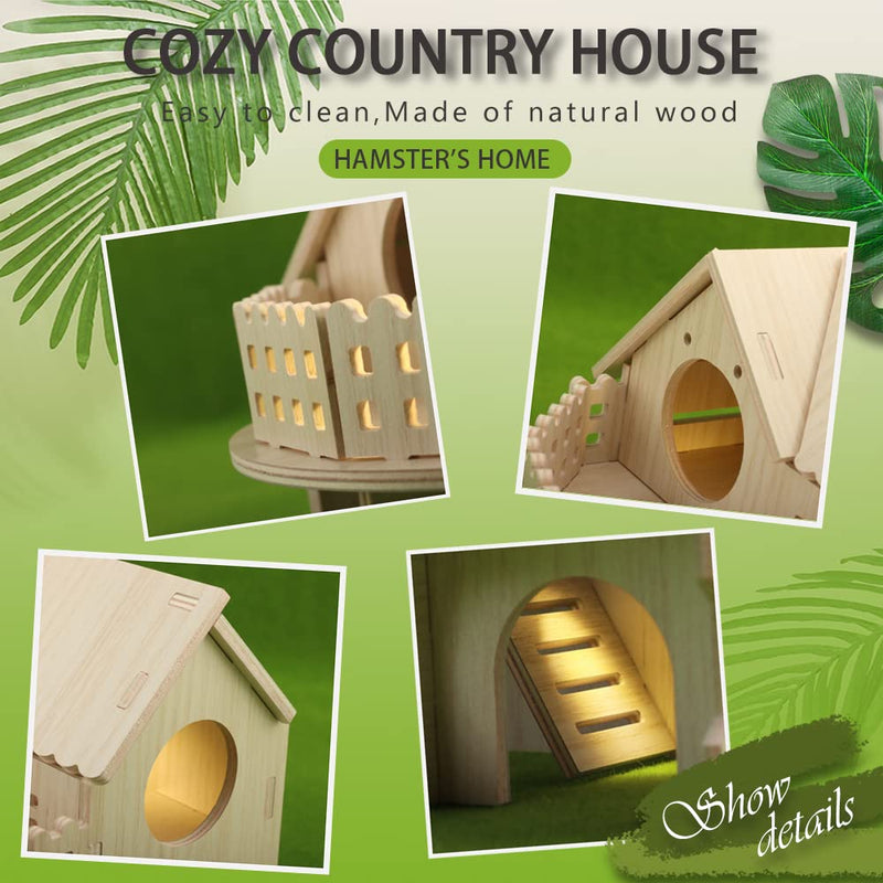 Hamster Forest Lookout Wood House Fun House Double-Decker Hut for Young Dwarf Gerbil Mouse Mice Rat Small Animals(Only for Small Hamster)