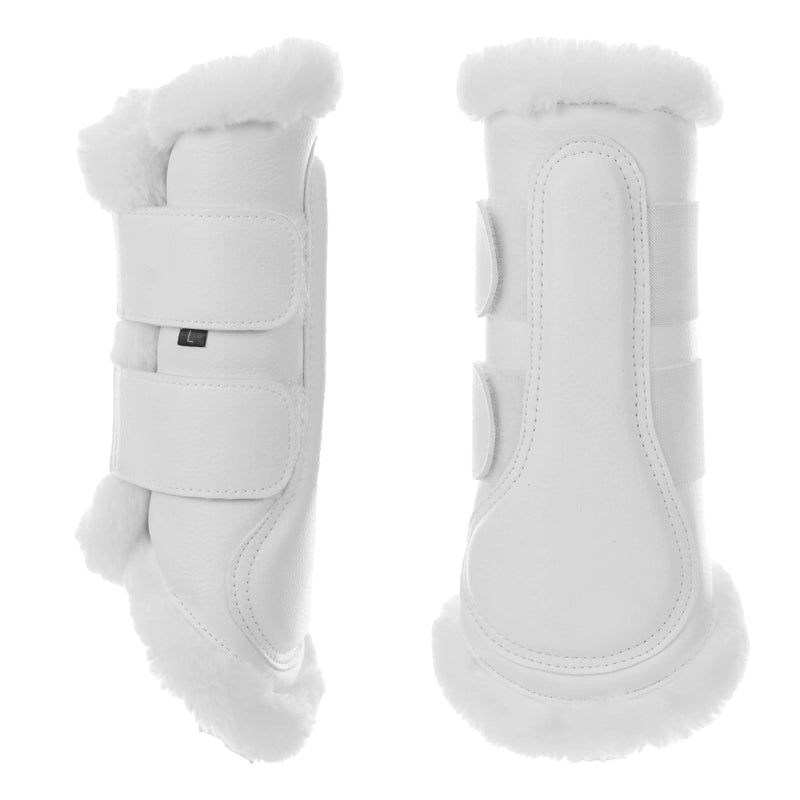 Equinavia Vali Ultra Fleece Brushing Boots | Faux Leather Outer | Luxurious Ultra Fleece Lining Splint Boots - White/White - L