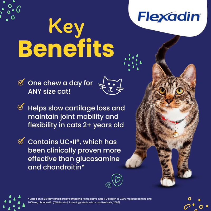 Vetoquinol Flexadin Cat Hip and Joint Support Chew with UC-II, Cat Joint Supplement, Clinically Proven and Veterinarian-Developed Formula for Hip and Joint Support Cats, 30 Count Bag