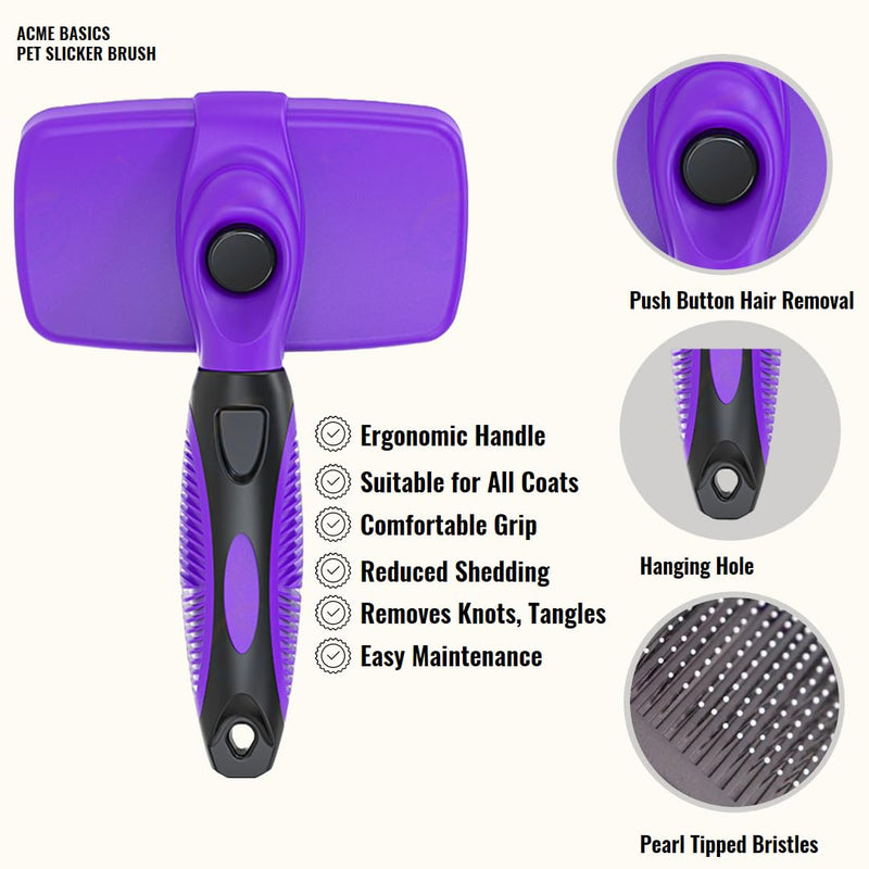 Pet Slicker Grooming Brush by Acme Basics, Deshedder/Cleaning Brush, Comb for Shedding Short/Long Haired Dogs & Cats - Perfect Pet Hair Cleaner & Remover (Large) - PawsPlanet Australia