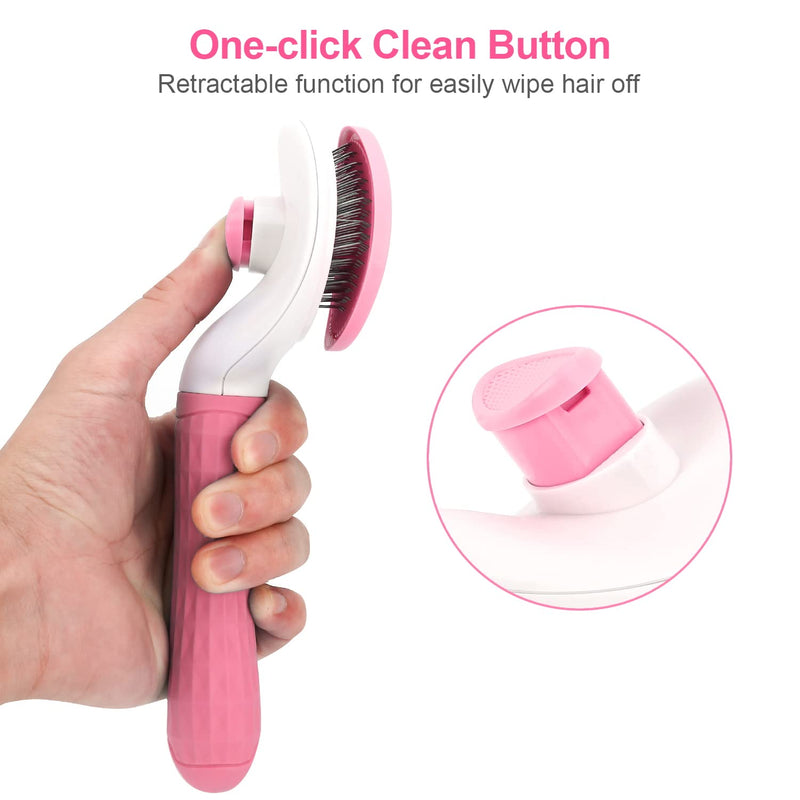 Depets Self Cleaning Slicker Brush, Dog Cat Bunny Pet Grooming Shedding Brush - Easy to Remove Loose Undercoat, Pet Massaging Tool Suitable for Pets with Long or Short Hair Pink - PawsPlanet Australia