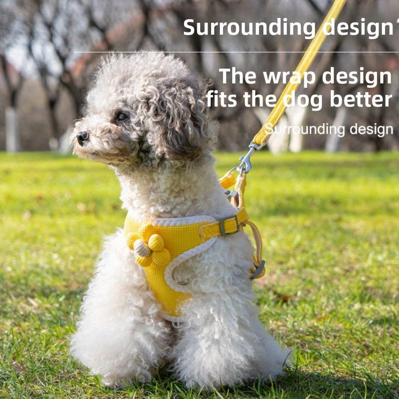 No-Pull Small Dog Harness with Leash Set, Cute Flower Vest, Escape-Proof & Breathable for Puppy Walking,Soft & Lightweight Pet Lead (Yellow, S fits 4-6lb) Yellow - PawsPlanet Australia