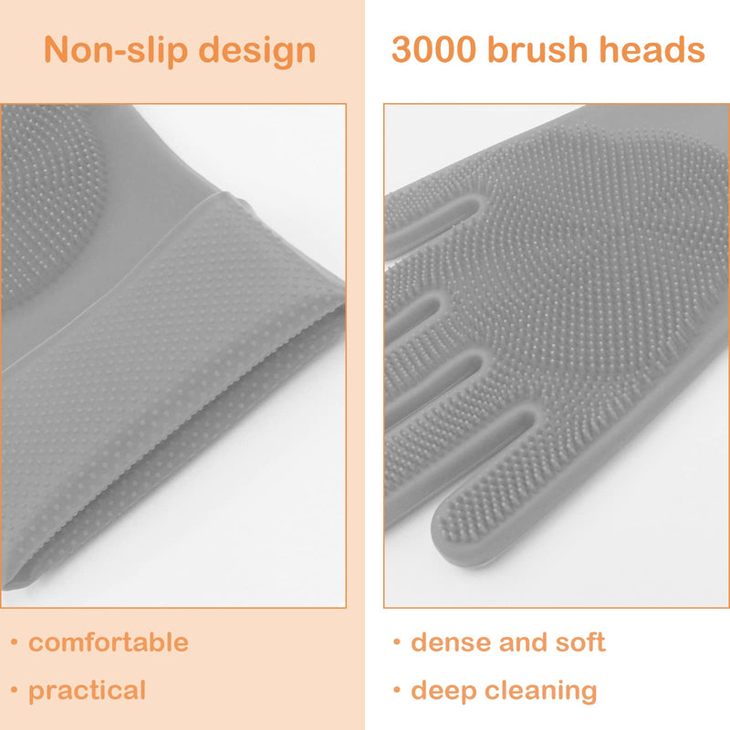 Pet Grooming Gloves, Dog Bathing Gloves with High-Density Teeth, Heat Resistant Silicone Cat Hair Remover with Enhanced Five Finger Design, Bathing and Massaging for Dogs and Cats (Grey) Grey - PawsPlanet Australia