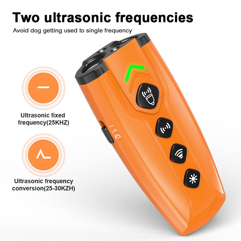 Dog Bark Deterrent Device with 3X Ultrasonic Barking Control and LED Light, Rechargeable Dog Training Tool for Indoor and Outdoor Use Behavior Correct Safe & Humane Orange