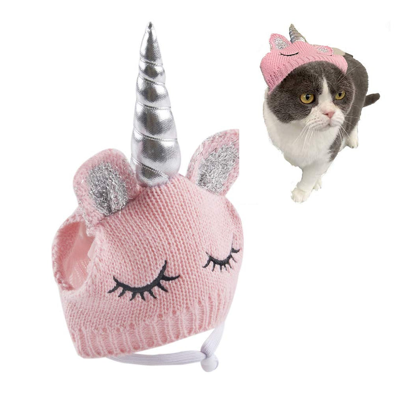 Cute Unicorn Hat Accessory Halloween Costume for Small Dogs & Cat Kitten, Cat Costume Pink Pink and Silver Horn