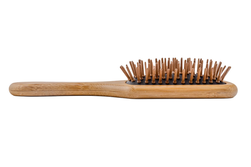 Large Bamboo Dog Grooming Brush for Medium & Large Dogs, Ergonomic Handle, Wooden Pin Bristles, Flexible Rubber Cushion, Sustainable Deshedding & Detangling