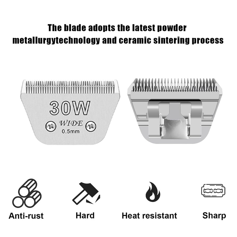 2PCS 30W Wide Blades for Dog Grooming Blades Compatible with Andis,Oster A5,Wahl km10 Dog Clippers,Size-#30W, 1/50 Inch Cut Length (0.5mm) (2pcs #30W) 2pcs #30W(0.5mm) - PawsPlanet Australia