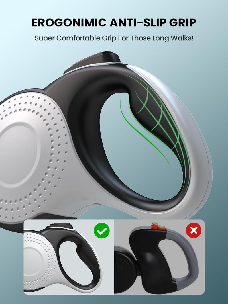 Best Dog Supplies 4-in-1 Anti Pull Retractable Dog Leash 26ft/8Meter with Flashlight and Poop Bag Dispenser for Medium Large Dogs - White - PawsPlanet Australia