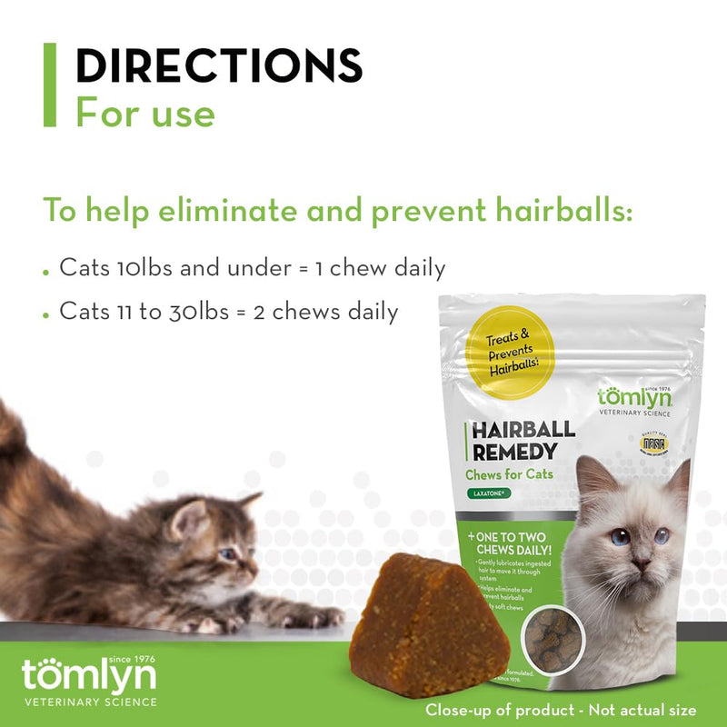 Tomlyn Laxatone Chicken-Flavor Hairball Remedy Chews for Cats and Kittens, 2-Pack