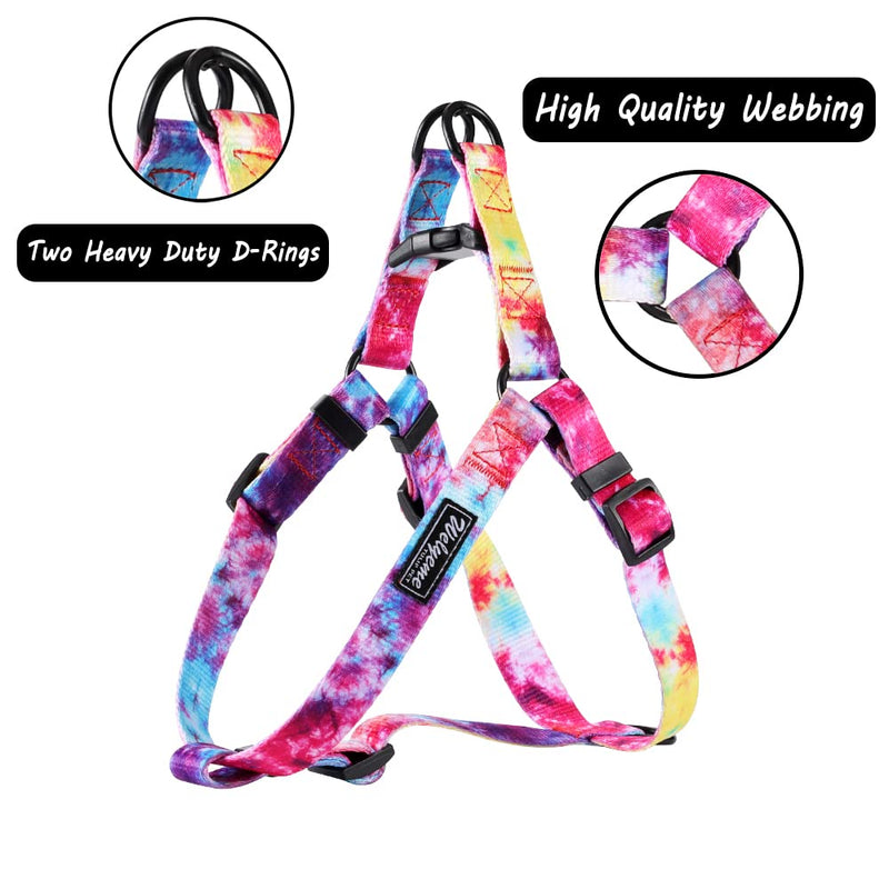 Tie Dye No Pull Dog Harness and Leash Set for Small Medium Large Dogs, Rainbow Dog Harness Small(13''-16.5'') Pink - PawsPlanet Australia