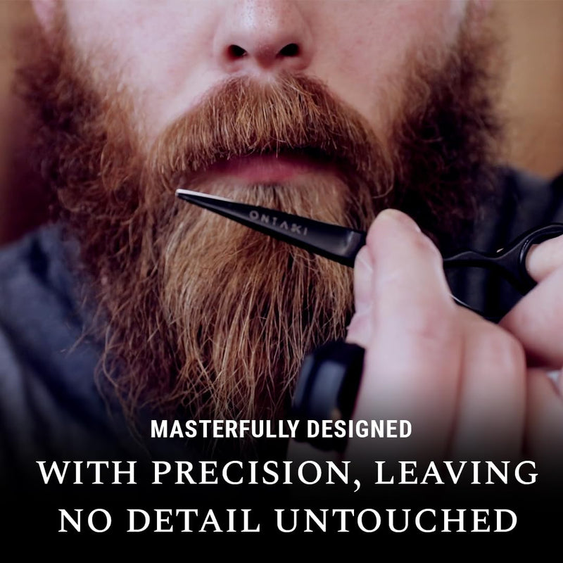 Ontaki Beard & Moustache Scissors for Men - 5.5" Japanese Steel, Black - Precision Sharp Blades, Ergonomic Finger Rest & Adjustable Tension Screw for Perfect Trimming - Beard Grooming Scissors Black - 5.5"