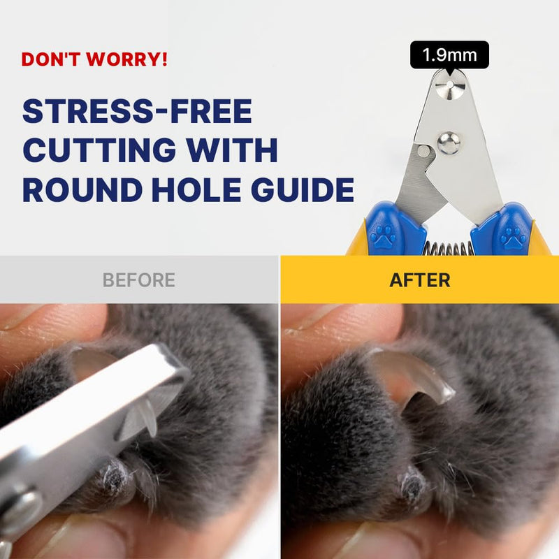 [PETHROOM] Cat Nail Clipper Trimmer for Indoor Cats with Circular Cut Hole (2mm) | Premium Sturdy Stainless Steel Blade Cat Claw | Safe, Easy, Accurate, Quiet & Fast | Avoid Overcutting - PawsPlanet Australia