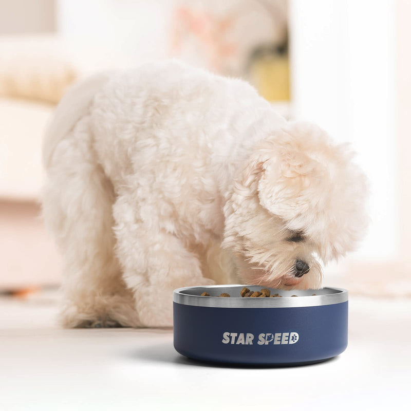 StarSpeed Stainless Steel Dog Bowls with Rubber Bottom Non-Slip Double Wall Metal Outdoor Dog Food and Water Bowls Weighted Insulated Pet Feeding Bowl for Small,Medium Sized Dogs or Cats 42 oz Navy Blue - PawsPlanet Australia