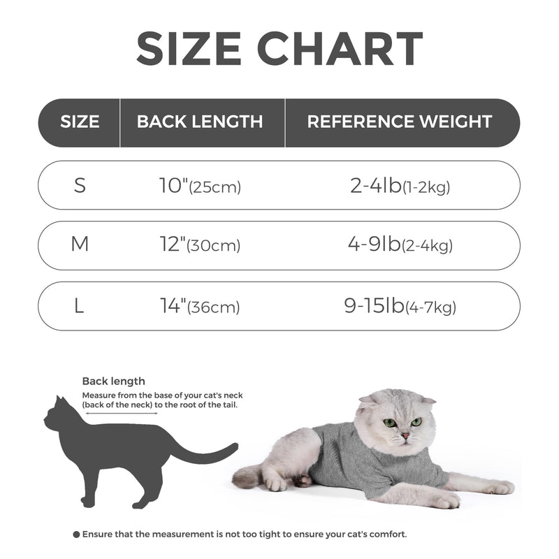 Dotoner Cat Surgery Recovery Suit for Female Male Anti-Licking Pet Surgical Pajamas Long Sleeve Prevent Shedding Cat Spay Recovery Suit&E Collar Alternative Bodysuit for Cats L Grey
