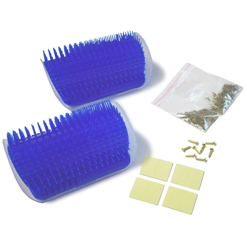 2 Pack Self Grooming Wall Brush for Cats and Dogs - Cat Groomer with Catnip, Massage Comb Tool for Long & Short Fur Pets (Blue) Blue